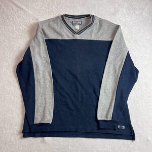No Fear Men's Navy Blue & Gray Colorblock V-Neck Long Sleeve Shirt Size L